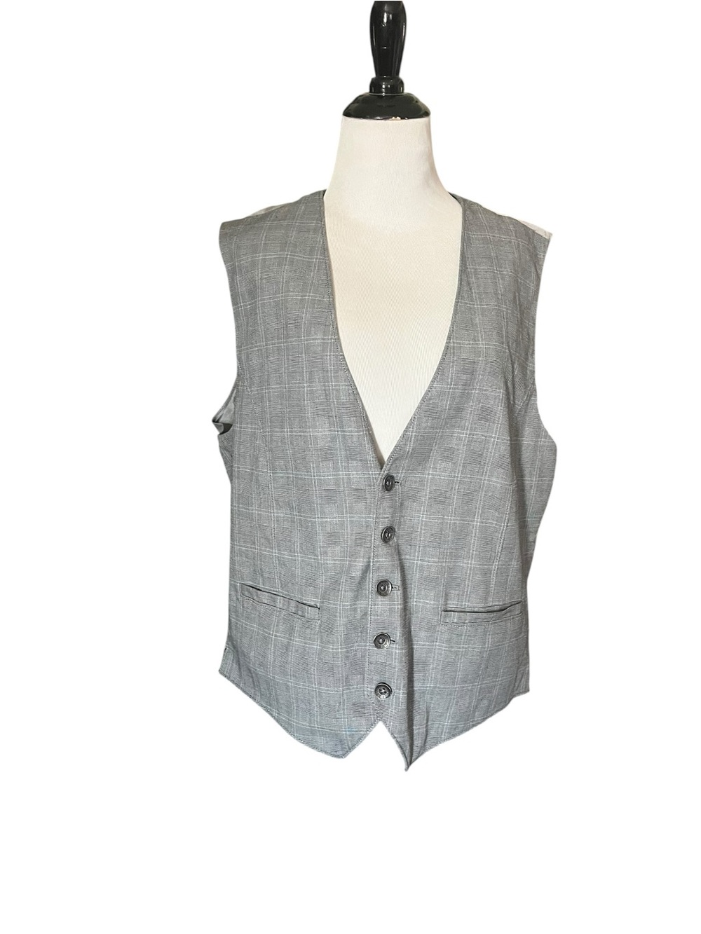 GUESS Gray Plaid Button Front Vest XL Cotton Career Layering Piece